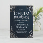 Denim Diamonds Elegante Blauwe Rustieke Koppel Bru Kaart (Staand voorkant)