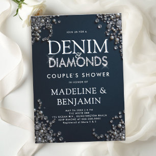 Denim Diamonds Elegante Blauwe Rustieke Koppel Bru Kaart
