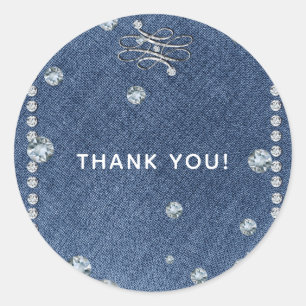 Denim & Diamonds Embleem Bling Trendy Favor Ronde Sticker