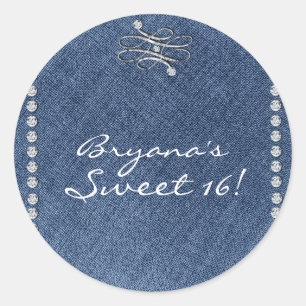 Denim & Diamonds embleem verjaardagsfeestje favori Ronde Sticker