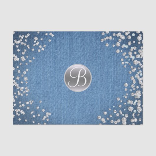 Denim Diamonds Fonkelende Glans Monogram Initiaal Tissuepapier (Voorkant)