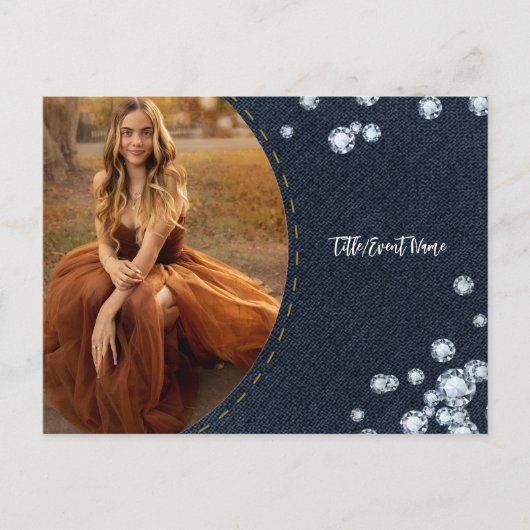 Denim & Diamonds Foto Briefkaart Party Invitation (Voorkant)