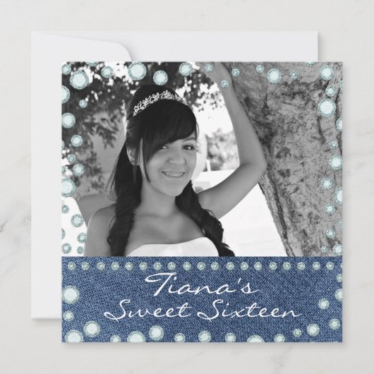 Denim Diamonds Foto Foto Sweet 16 Uitnodiging (Voorkant)