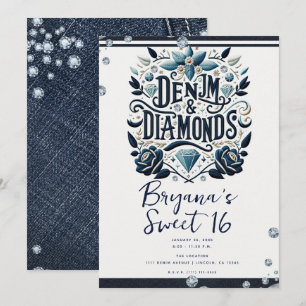 Denim & Diamonds Geborduurd Bloem Sweet 16 Kaart