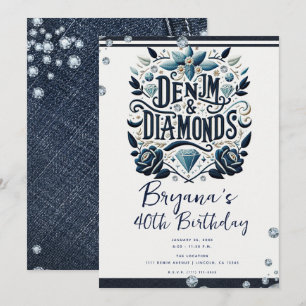 Denim & Diamonds Geborduurde Bloemen Verjaardagsfe Kaart