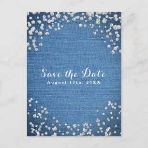 Denim & Diamonds Gestrooide Bling Bewaar de Datum Aankondigingskaart