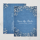 Denim & Diamonds Gestrooide Bling Bewaar de Datum Aankondigingskaart (Voorkant / Achterkant)