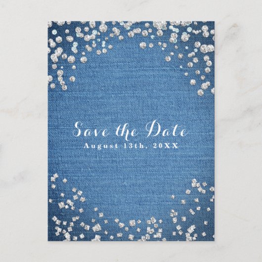 Denim & Diamonds Gestrooide Bling Bewaar de Datum Aankondigingskaart (Voorkant)