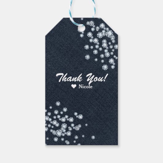 Denim & Diamonds Gestrooide Bling Feest Favor Cadeaulabel (Voorkant)