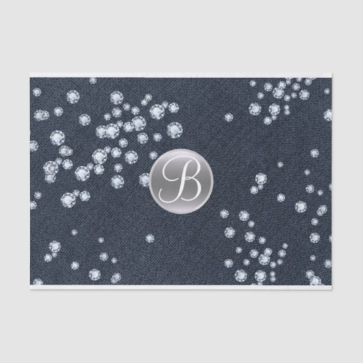 Denim Diamonds Gestrooide Bling Monogram Initiaal Tissuepapier (Voorkant)