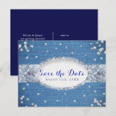 Denim & Diamonds Gestrooide Bling Save the Date Aankondigingskaart (Voorkant / Achterkant)