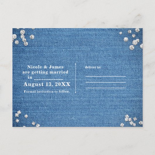 Denim & Diamonds Gestrooide Bling Uitnodiging (Achterkant)