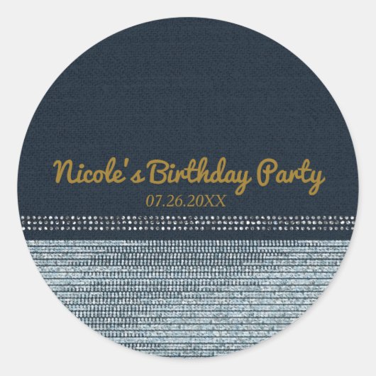 Denim & Diamonds Glam Bling Chic Elegant Favor Ronde Sticker (Voorkant)