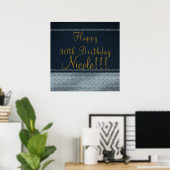 Denim & Diamonds Glam Bling Chic-feestbanner Poster (Thuiskantoor)