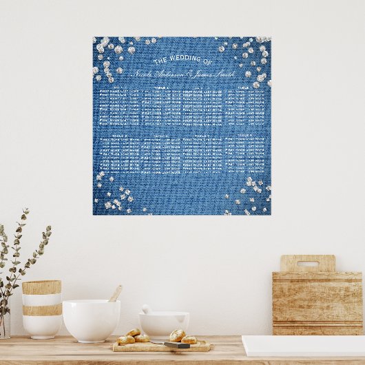 Denim & Diamonds Glam Bling Chic Table Seating Poster (Keuken)