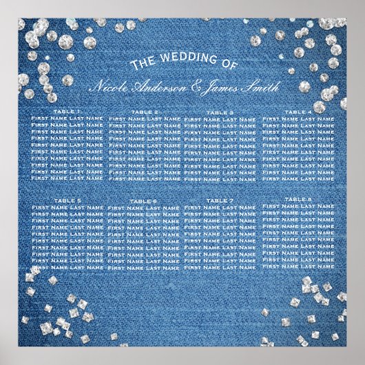 Denim & Diamonds Glam Bling Chic Tafelstoelen Poster (Voorkant)