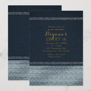 Denim & Diamonds Glam Bling-feestuitnodigingen Kaart
