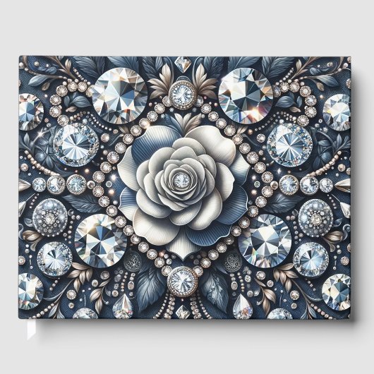 Denim & Diamonds Glam Bling Roos Jewelen Gastenboek (Voorkant)