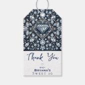 Denim & Diamonds Glam Bling Roos Verjaardagsfeest Cadeaulabel (Voorkant)