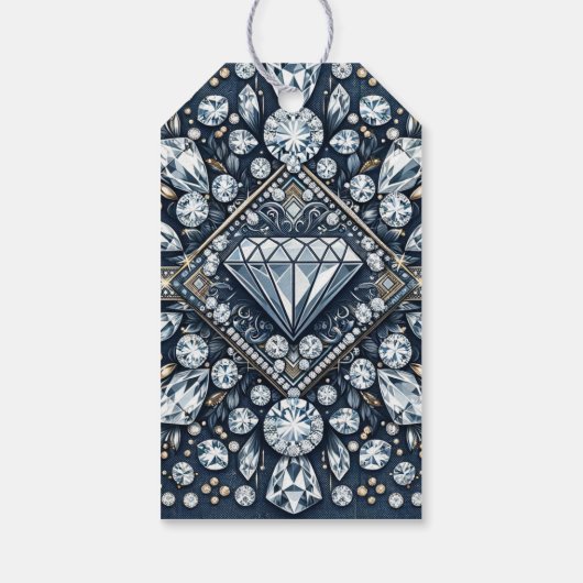 Denim & Diamonds Glam Bling Roos Verjaardagsfeest Cadeaulabel (Achterkant)