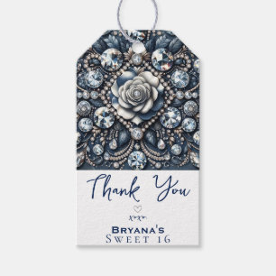 Denim & Diamonds Glam Bling Roos Verjaardagsfeest Cadeaulabel