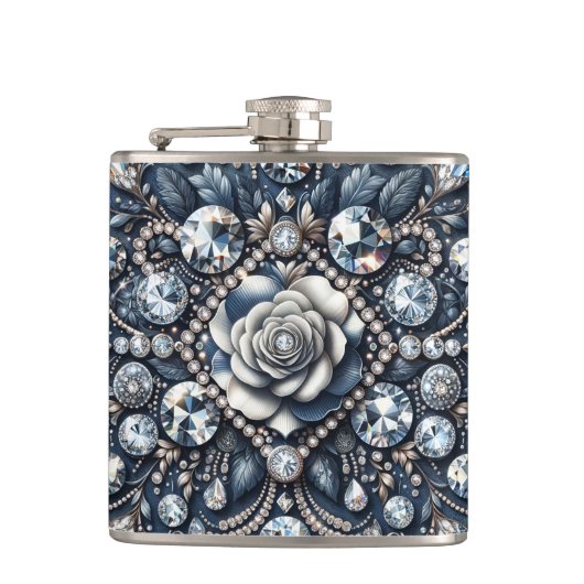 Denim & Diamonds Glam Bling Roze Juwelen Heupfles (Voorkant)
