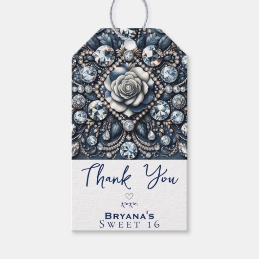 Denim & Diamonds Glam Bling Roze Verjaardagsfeest Cadeaulabel (Voorkant)