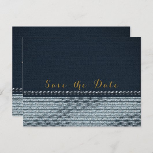 Denim & Diamonds Glam Bling Save the Date Party Aankondigingskaart (Voorkant / Achterkant)
