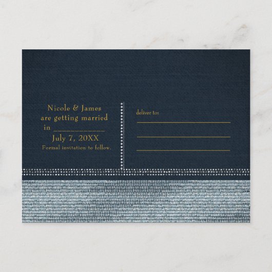 Denim & Diamonds Glam Bling Save the Date Party Aankondigingskaart (Achterkant)