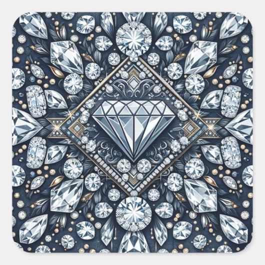 Denim & Diamonds Glam Bling Verjaardagsfeest Vierkante Sticker (Voorkant)