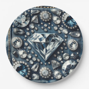 Denim & Diamonds Glam Bling Verjaardagsfeestje Papieren Bordje
