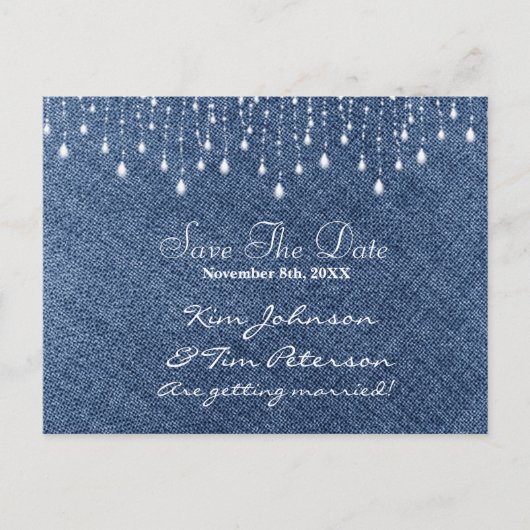 Denim & Diamonds Glam Country Save Date Briefkaart (Voorkant)