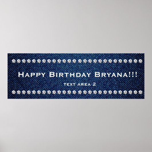 Denim & Diamonds Glam Custom Birthday Party Banner Poster (Voorkant)