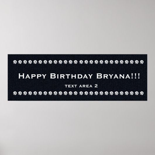 Denim & Diamonds Glam Custom Birthday Party Banner Poster (Voorkant)