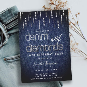 Denim Diamonds Glam Drip Classy Chic 30ste verjaar Kaart