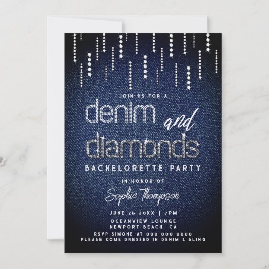 Denim Diamonds Glam Drip Classy Chic Bachelorette Kaart (Voorkant)