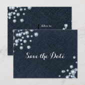 Denim & Diamonds Glam Feest Save the Date Aankondigingskaart (Voorkant / Achterkant)