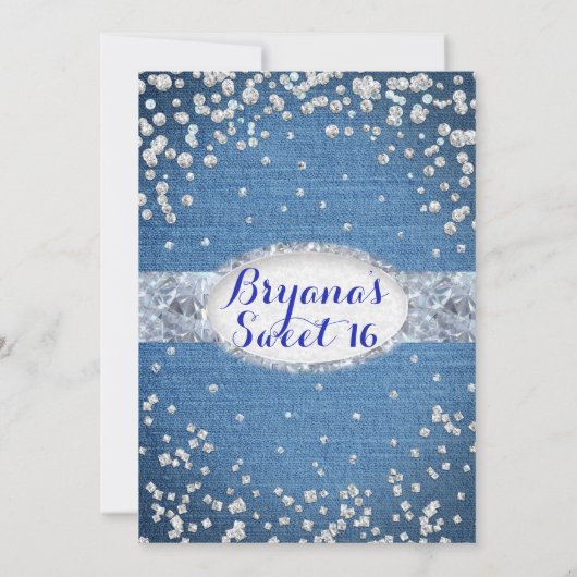 Denim & Diamonds Glam Gestrooide Bling Uitnodiging (Achterkant)