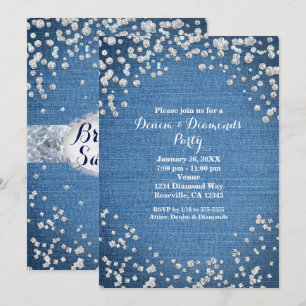Denim & Diamonds Glam Gestrooide Bling Uitnodiging