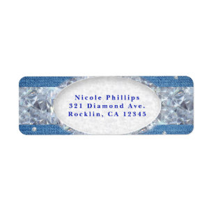 Denim & Diamonds Glam Gestrooide Bling Uitnodiging Etiket