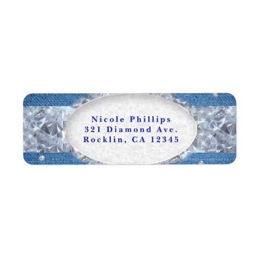 Denim & Diamonds Glam Gestrooide Bling Uitnodiging Etiket (Voorkant)