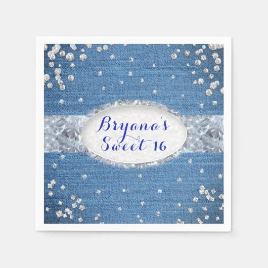 Denim & Diamonds Glam Scattered Bling Party Servetten (Voorkant)