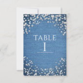 Denim & Diamonds Glam Scattered Bling Table Number Kaart (Voorkant)
