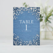 Denim & Diamonds Glam Scattered Bling Table Number Kaart (Staand voorkant)