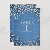 Denim & Diamonds Glam Scattered Bling Table Number Kaart (Voorkant / Achterkant)