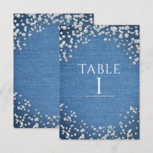 Denim & Diamonds Glam Scattered Bling Table Number Kaart