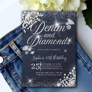 Denim Diamonds Glam Script Classy 30e verjaardag Kaart