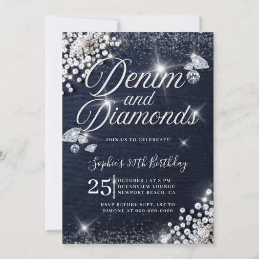 Denim Diamonds Glam Script Classy 30e verjaardag Kaart (Voorkant)