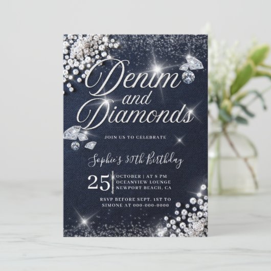 Denim Diamonds Glam Script Classy 30e verjaardag Kaart (Staand voorkant)