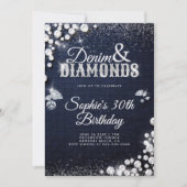 Denim Diamonds Glam Script Elegant 30ste verjaarda Kaart (Voorkant)